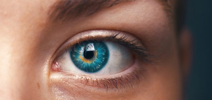 selective focus of blue-eyed person